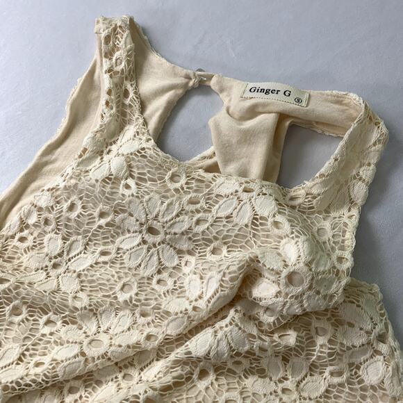 Ginger G Floral Knit Above Knee A-Line Lace Dress Lined Off White Cream Size S - Picture 12 of 16